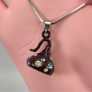 White Gold Plated Rainbow Crystal Chocolate Chip Pendant Necklace Fun Boho Funky